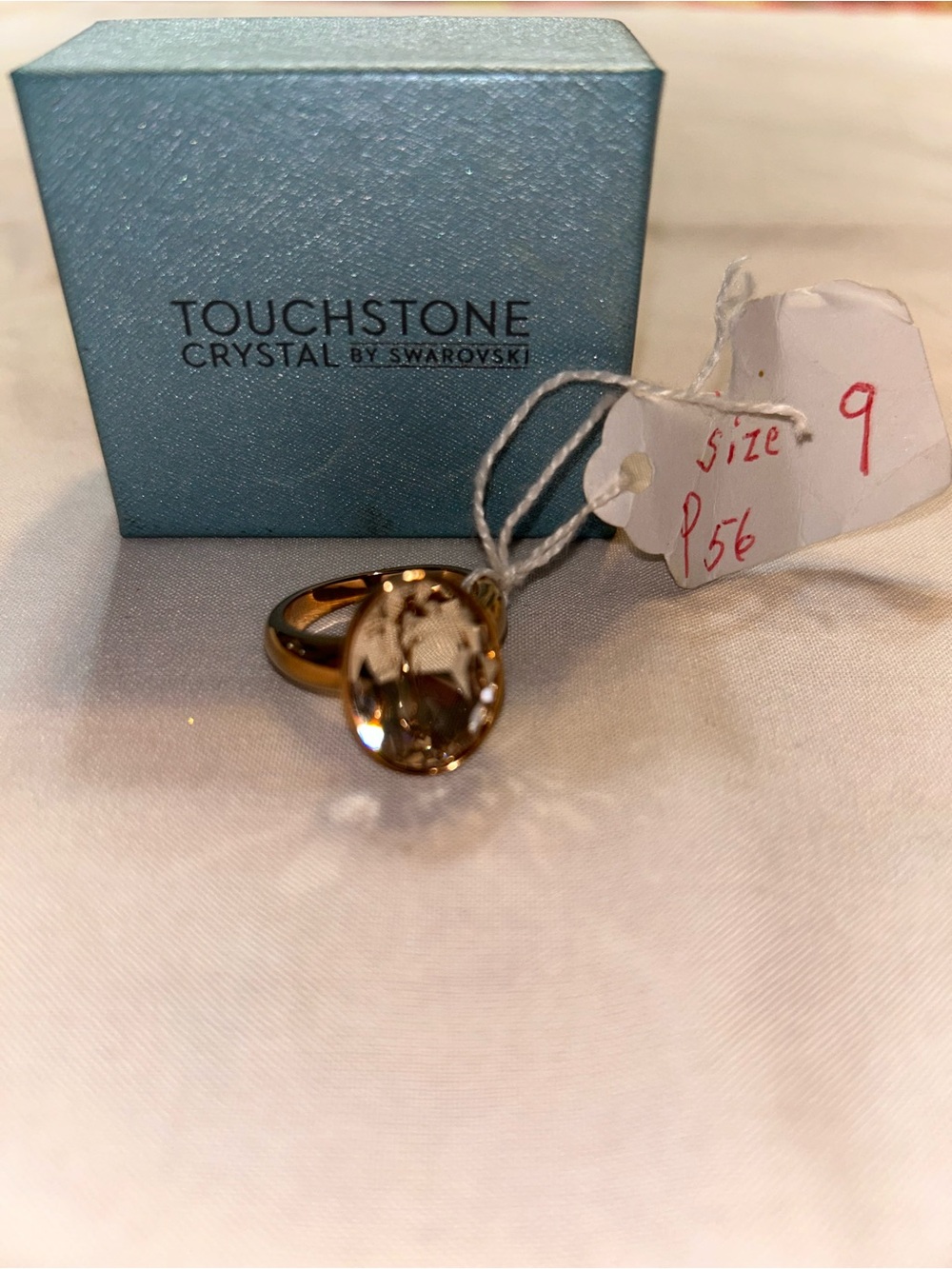 Touchstone Crystal Gold-Tone Oval Crystal Ring